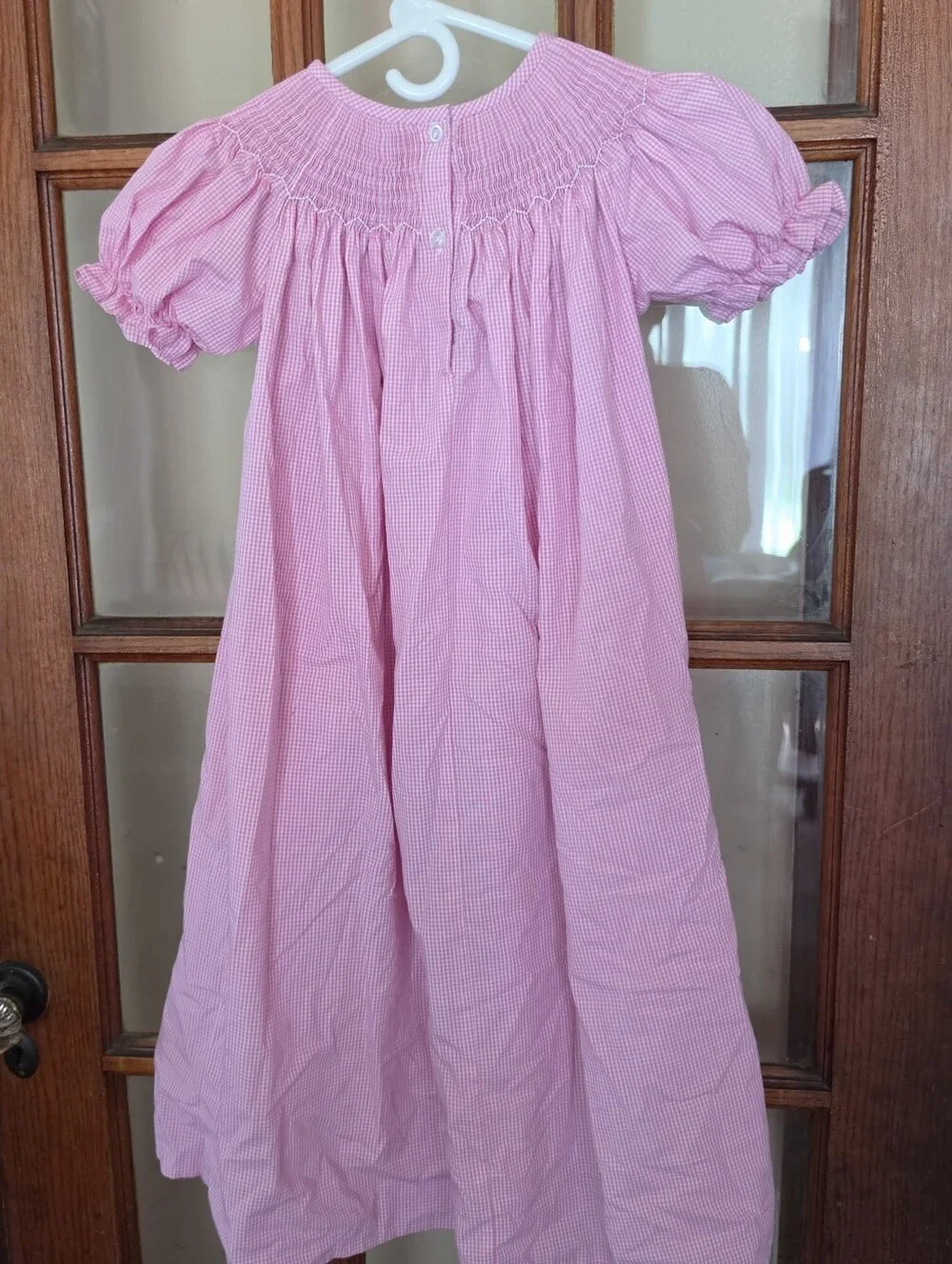 DELANEY Girls Size 6 Pink Gingham Smocked Bishop Dress Heart Embroidery Boutique